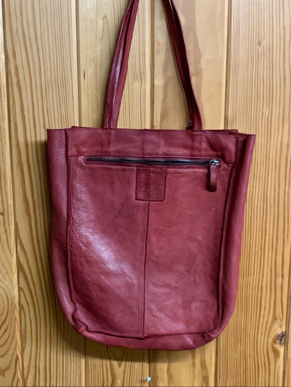 Stud-Trim Red Leather Tote with Anchor Charm - Picture 4 of 6